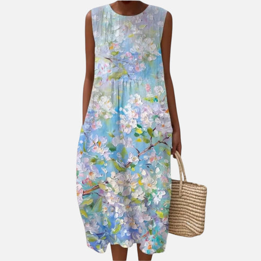 Friederike | Ärmelloses Sommerkleid mit Blütenaquarell