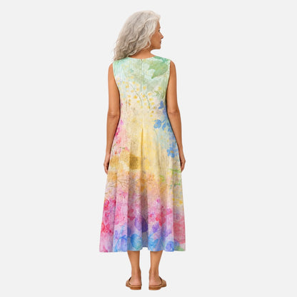 Margit | Ärmelloses Sommerkleid mit Regenbogen-Aquarell