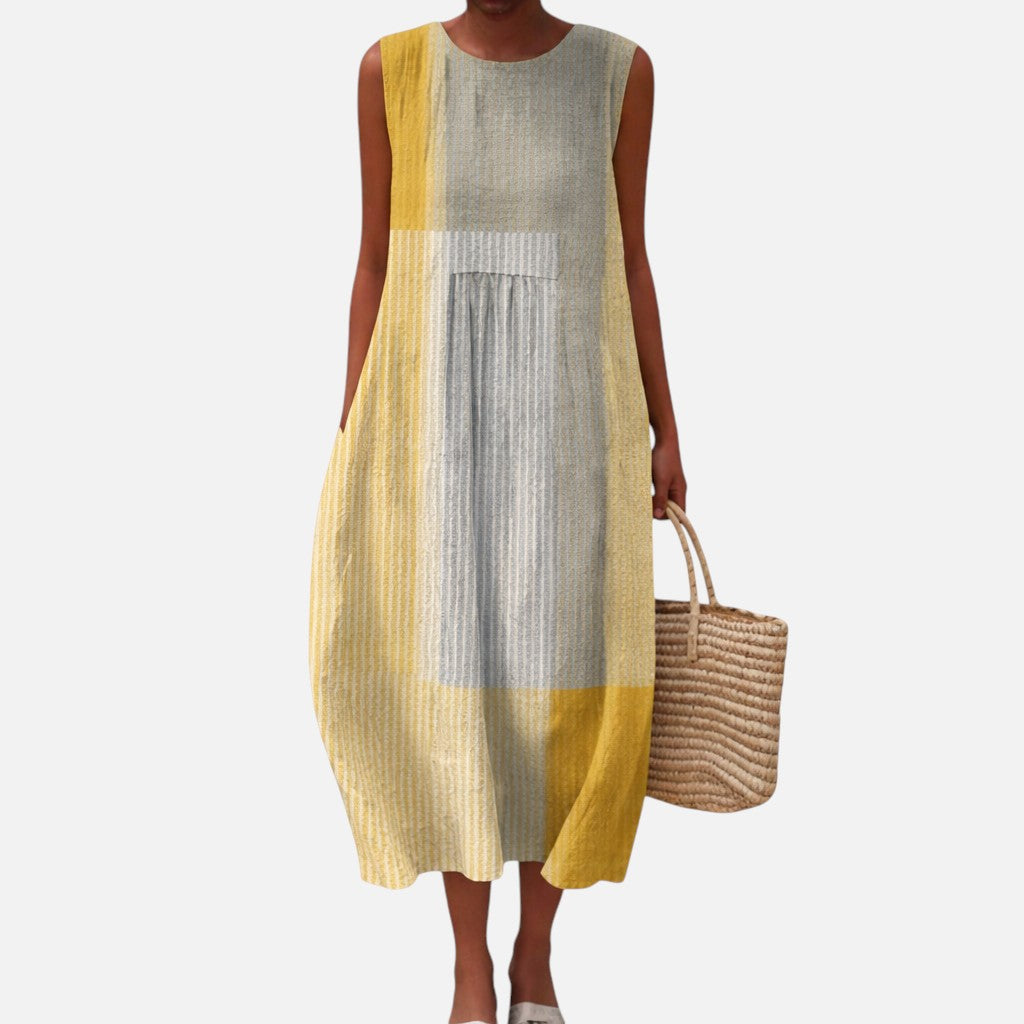 Katja | Ärmelloses Sommerkleid in Gelb und Grau