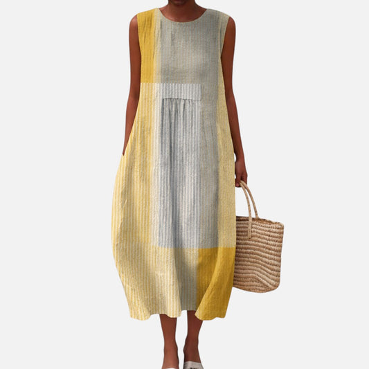 Katja | Ärmelloses Sommerkleid in Gelb und Grau