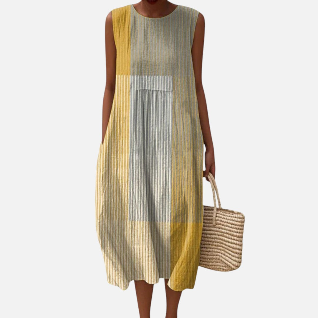 Dorothea | Ärmelloses Sommerkleid in Gelb und Natur