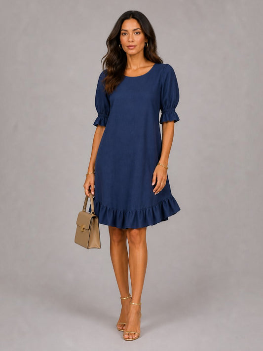 Karoline | Sommerkleid in Marineblau mit Volant