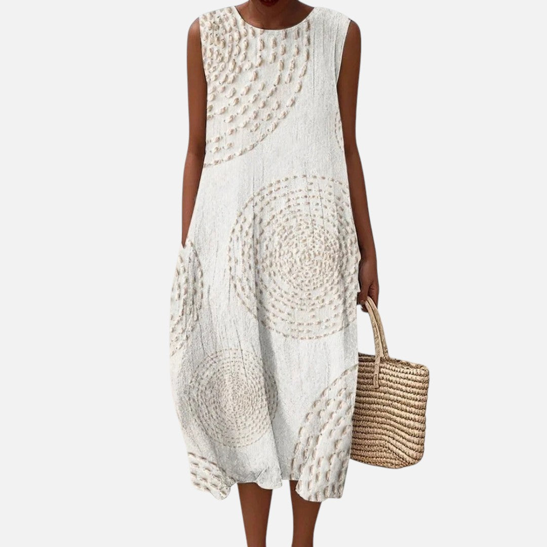Bärbel | Ärmelloses Sommerkleid in Weiß mit Kreismuster