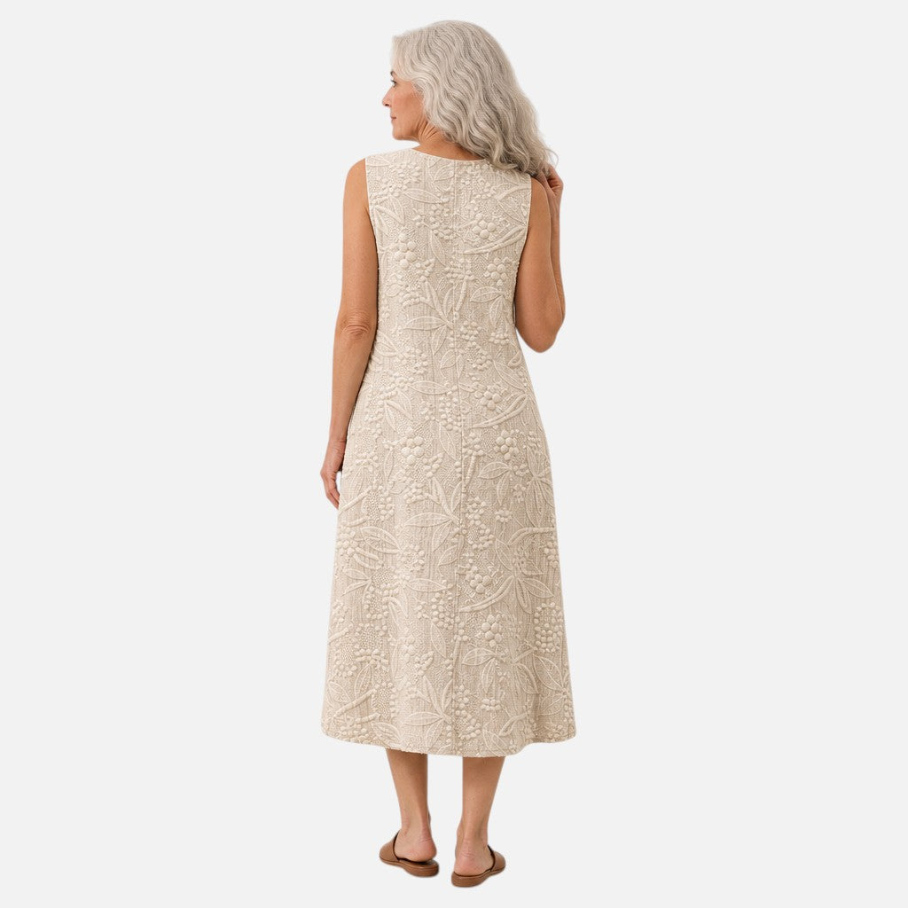 Agnes | Ärmelloses Sommerkleid mit Blattstruktur