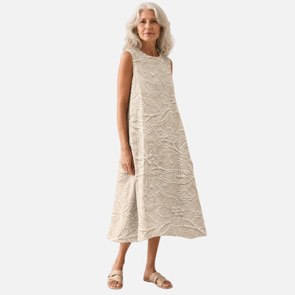 Agnes | Ärmelloses Sommerkleid mit Blattstruktur