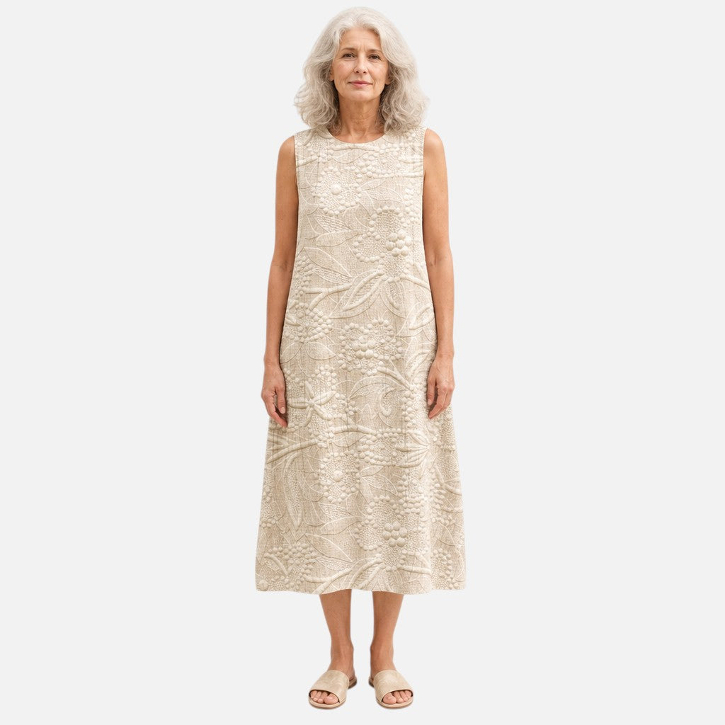 Agnes | Ärmelloses Sommerkleid mit Blattstruktur