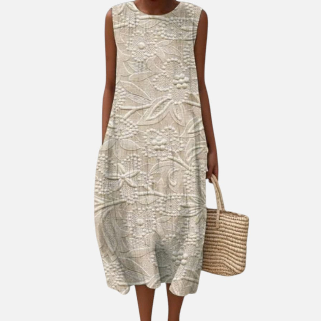 Agnes | Ärmelloses Sommerkleid mit Blattstruktur