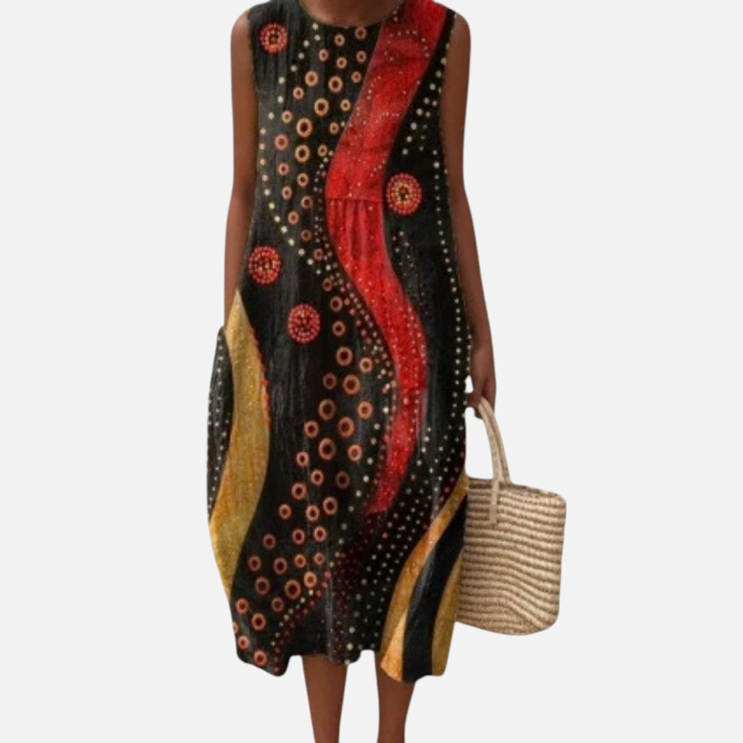 Hanna | Ärmelloses Sommerkleid mit Kreisen auf Schwarz