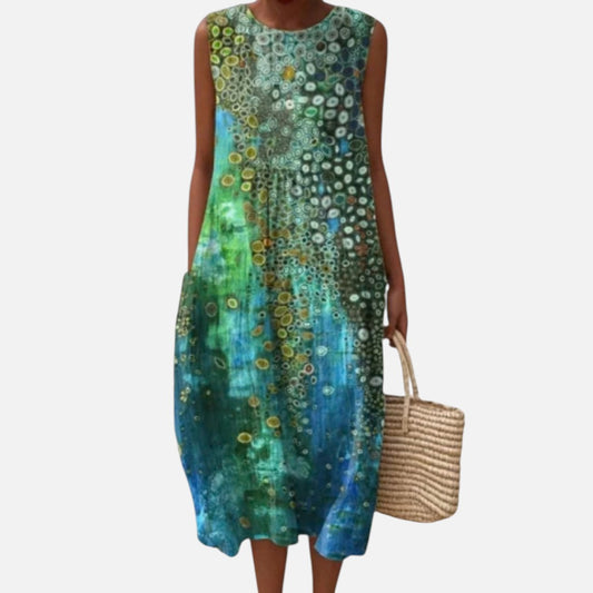 Alma | Ärmelloses Sommerkleid mit Kreismuster in Grün