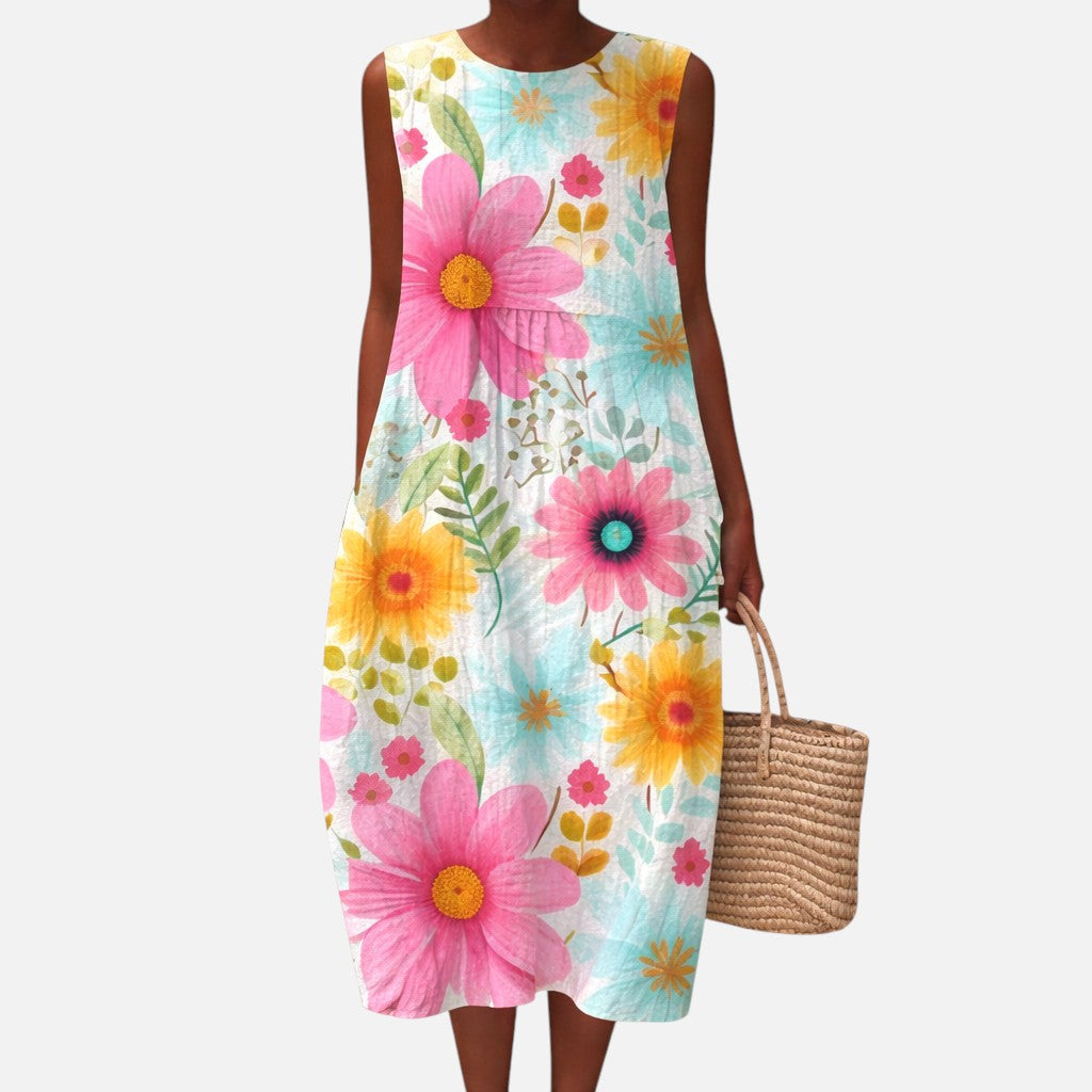 Adelgunde | Ärmelloses Sommerkleid mit großen Margeriten