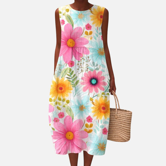 Adelgunde | Ärmelloses Sommerkleid mit großen Margeriten