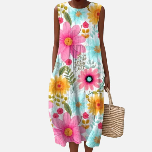 Martina | Ärmelloses Sommerkleid mit großen Blüten