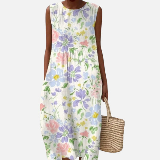 Svenja | Ärmelloses Sommerkleid mit Gartenblumen