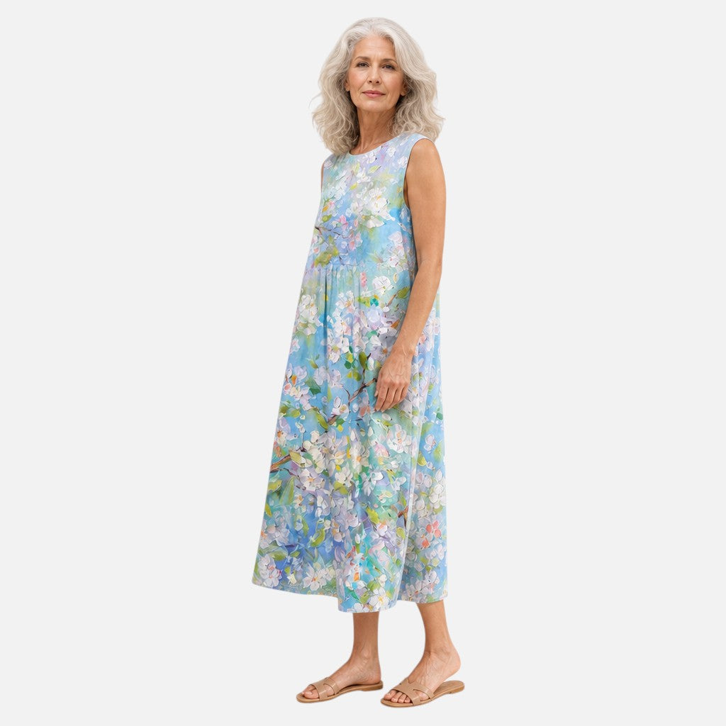 Friederike | Ärmelloses Sommerkleid mit Blütenaquarell