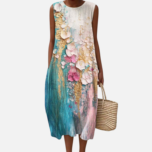 Helma | Ärmelloses Sommerkleid mit Blütenmalerei