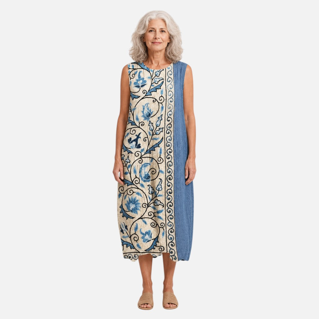 Gerlinde | Ärmelloses Sommerkleid mit Rankenbordüre