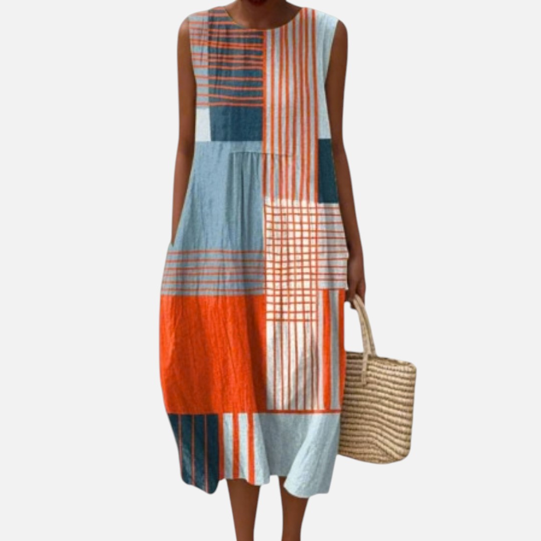 Valeska | Ärmelloses Sommerkleid mit Streifen in Orange und Blau