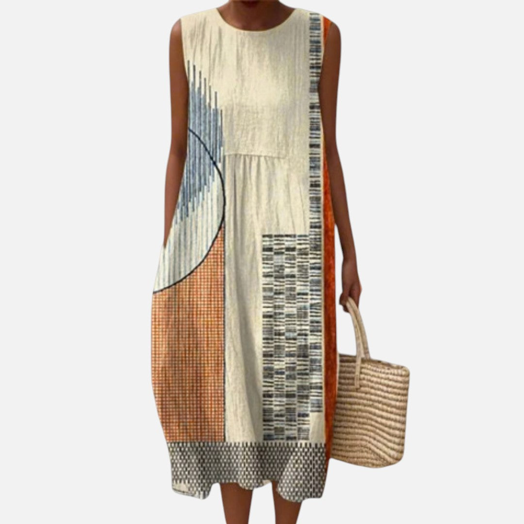 Kerstin | Ärmelloses Sommerkleid mit grafischem Patchwork