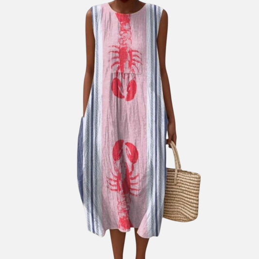 Ulla | Ärmelloses Sommerkleid mit Hummer und Streifen