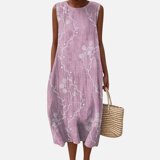 Lieselotte | Ärmelloses Sommerkleid in Flieder mit Punktlinien