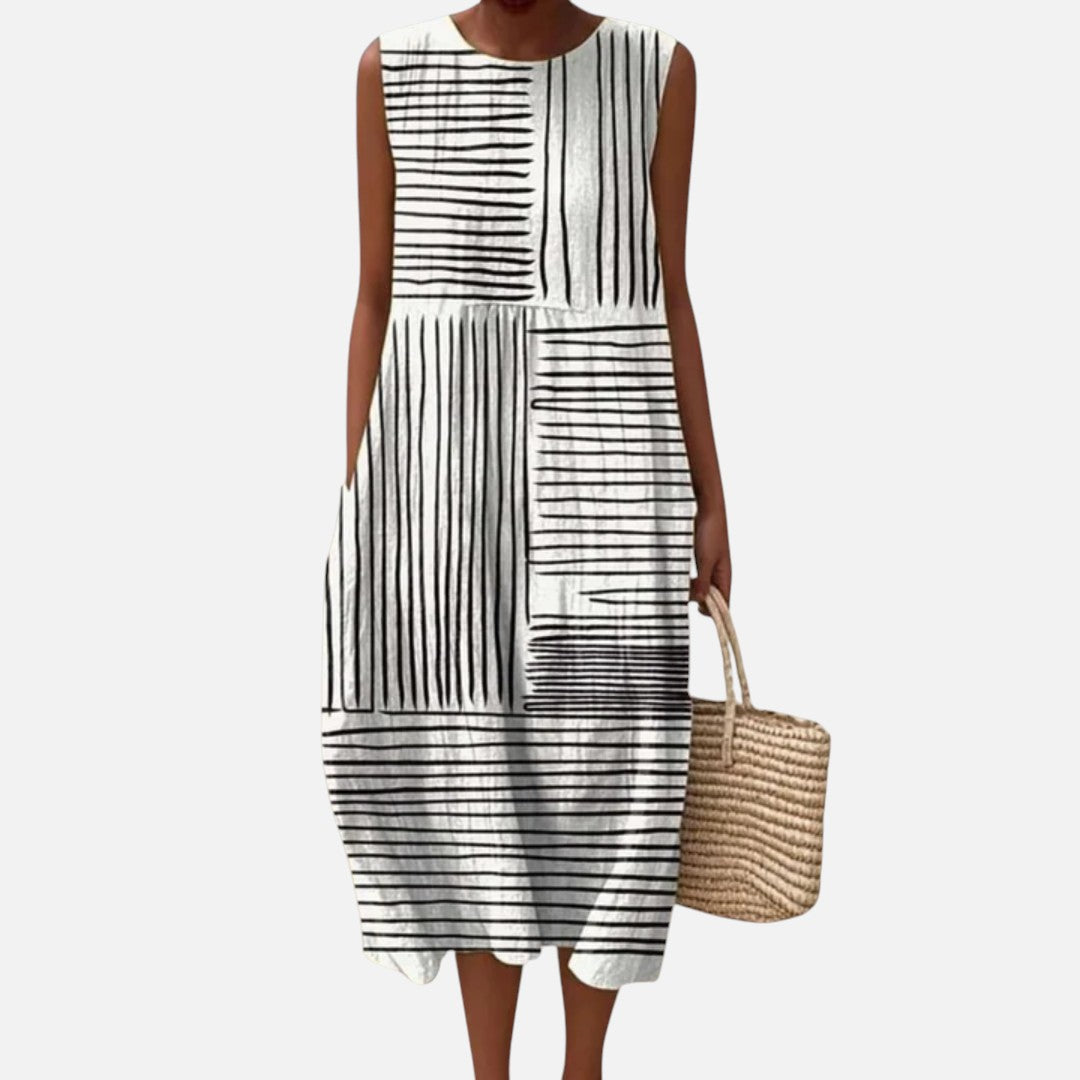 Gertrud | Ärmelloses Sommerkleid mit Strichmuster