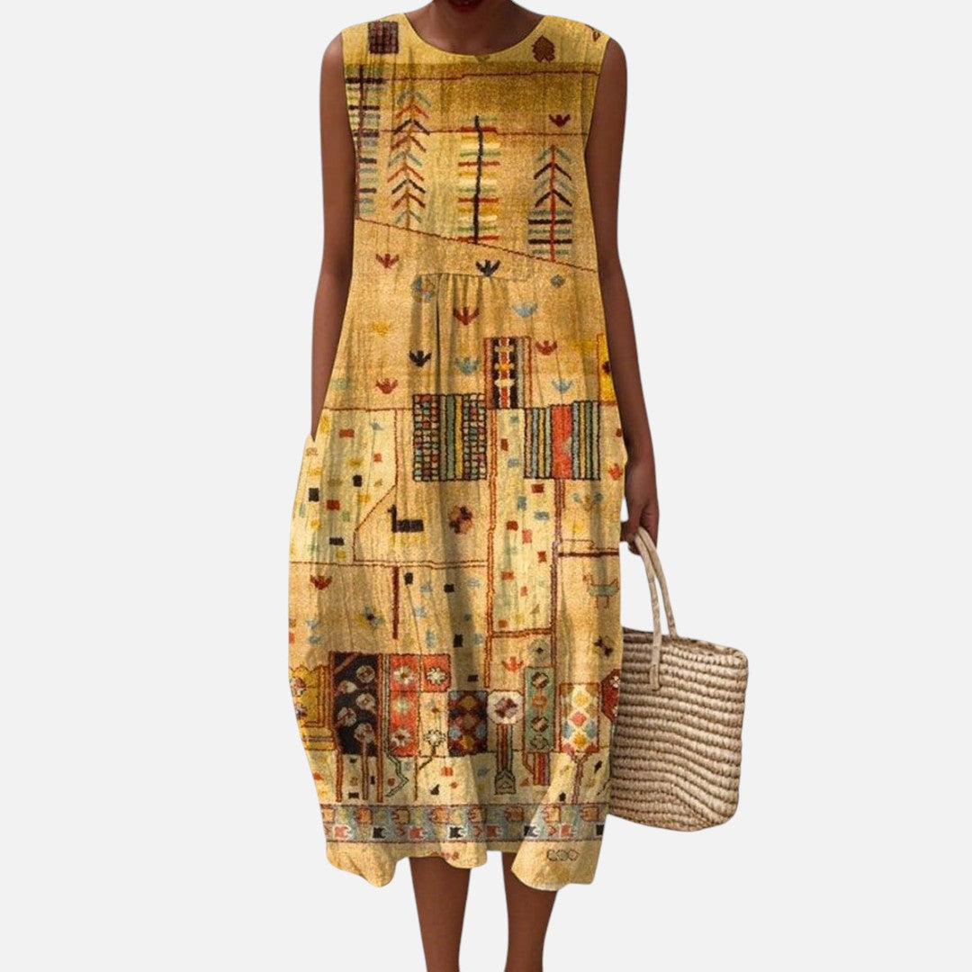 Dörte | Ärmelloses Sommerkleid mit Goldmuster