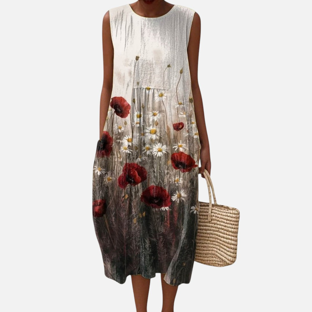 Angelika | Ärmelloses Sommerkleid mit Mohnblumen