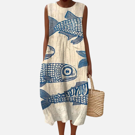 Margarete | Ärmelloses Sommerkleid mit Fischmotiv
