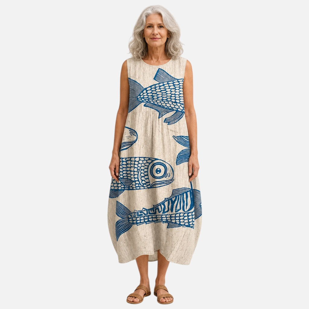 Margarete | Ärmelloses Sommerkleid mit Fischmotiv