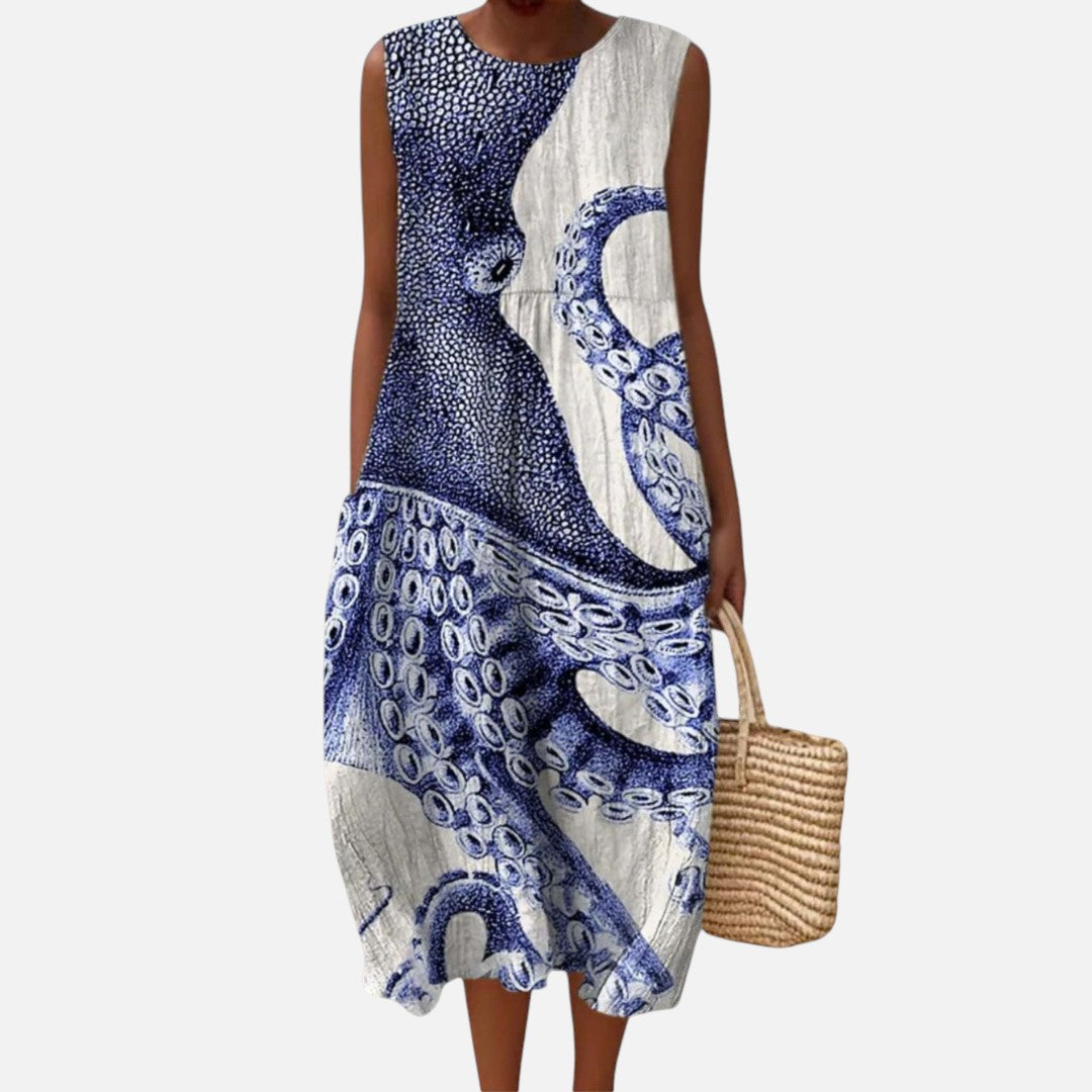 Ilona | Ärmelloses Sommerkleid mit Tintenfischmotiv
