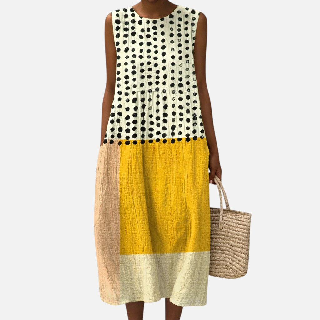 Selma | Ärmelloses Sommerkleid mit Punkten und Farbfeldern