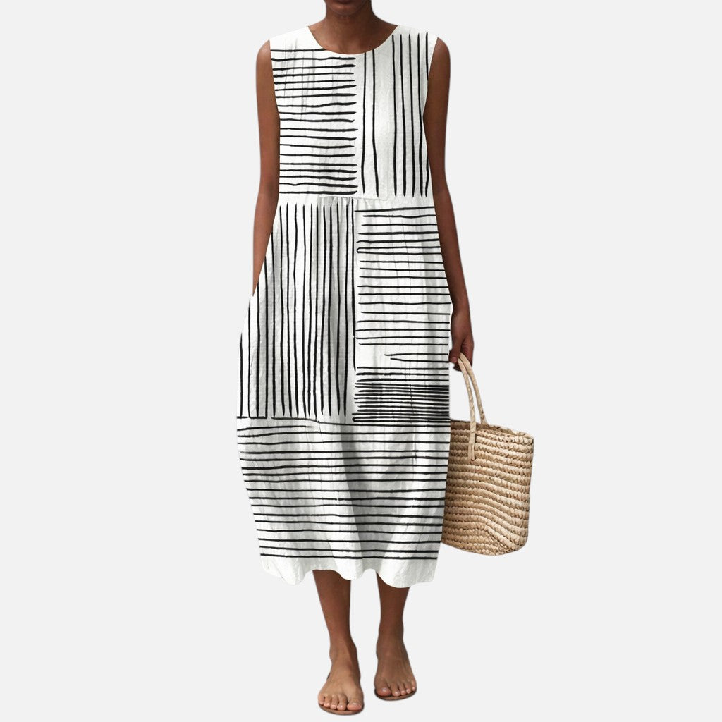 Monika | Ärmelloses Sommerkleid mit Streifenfeldern