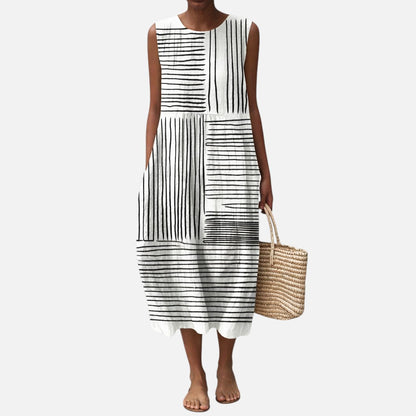 Monika | Ärmelloses Sommerkleid mit Streifenfeldern