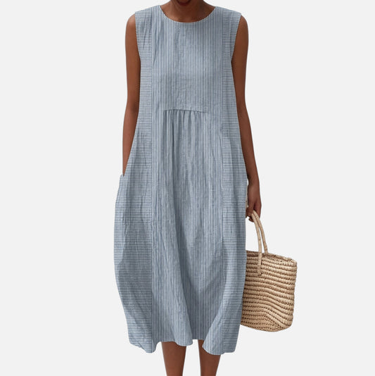Ursula | Ärmelloses Sommerkleid mit feinen Streifen