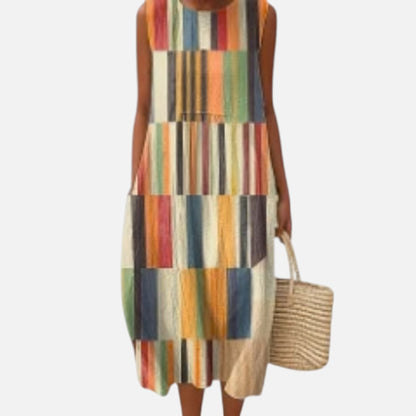 Hildegard | Ärmelloses Sommerkleid mit Streifenfeldern