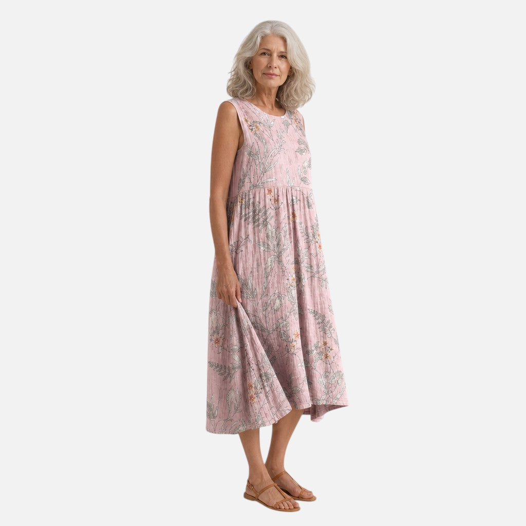 Ursel | Ärmelloses Sommerkleid mit Blüten auf Rosa
