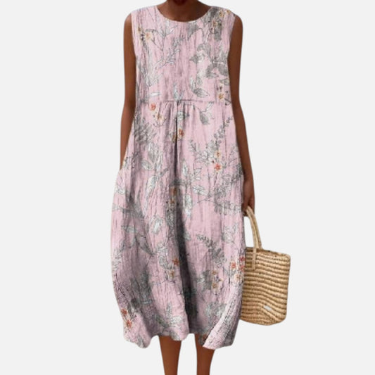 Ursel | Ärmelloses Sommerkleid mit Blüten auf Rosa
