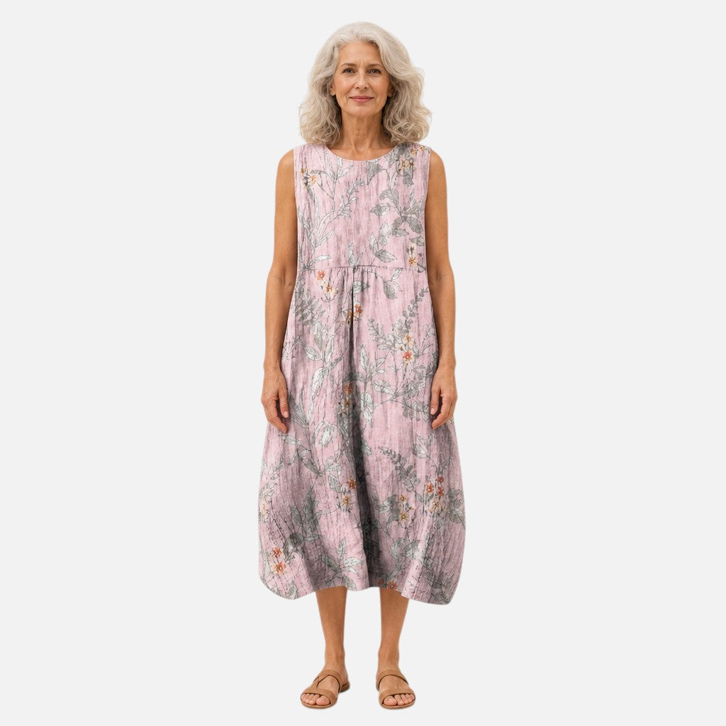 Ursel | Ärmelloses Sommerkleid mit Blüten auf Rosa