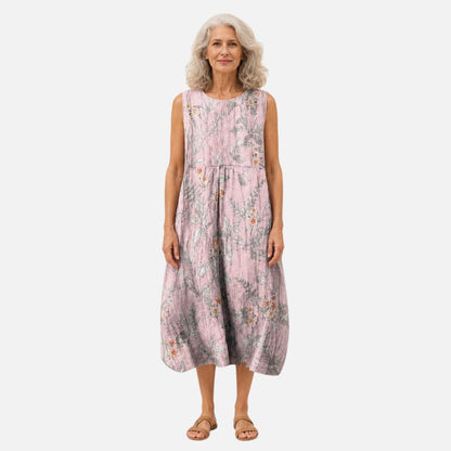 Ursel | Ärmelloses Sommerkleid mit Blüten auf Rosa