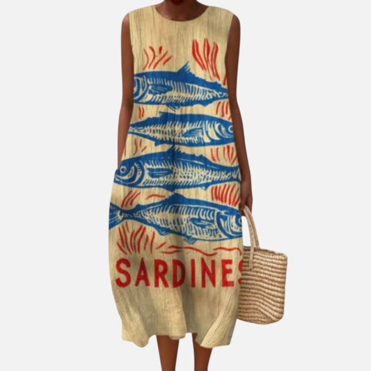 Ingrid | Ärmelloses Sommerkleid mit Sardinenmotiv