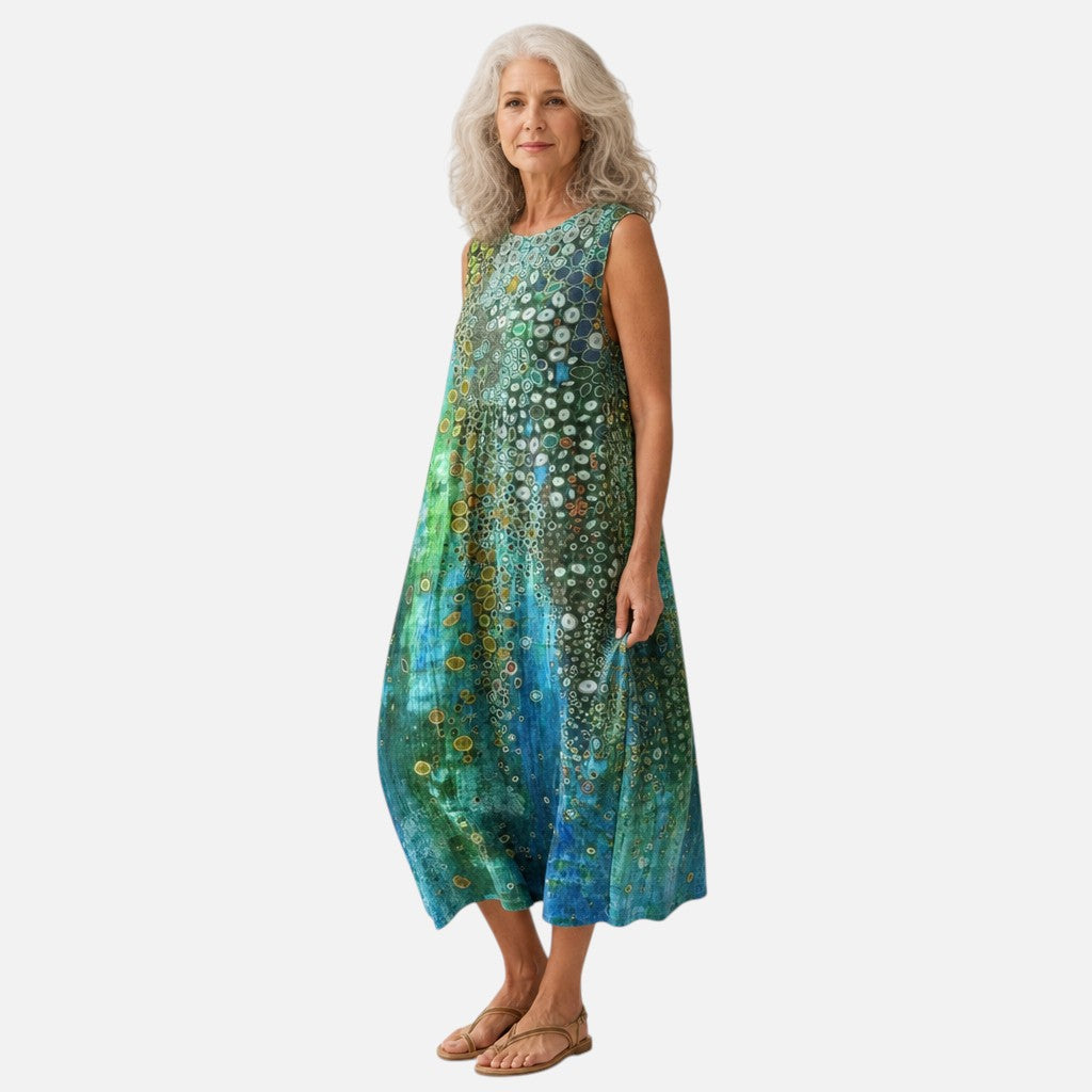 Alma | Ärmelloses Sommerkleid mit Kreismuster in Grün