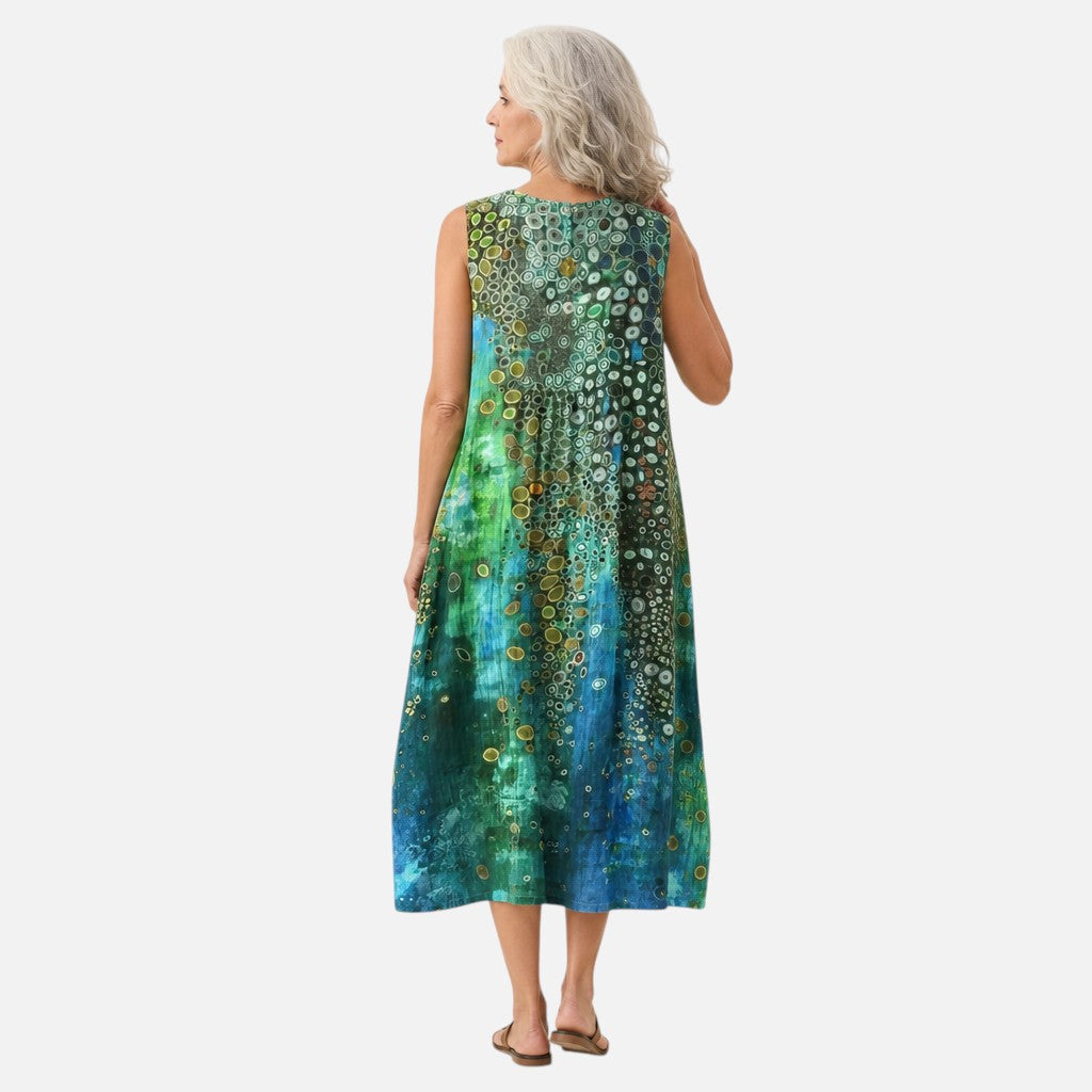 Alma | Ärmelloses Sommerkleid mit Kreismuster in Grün
