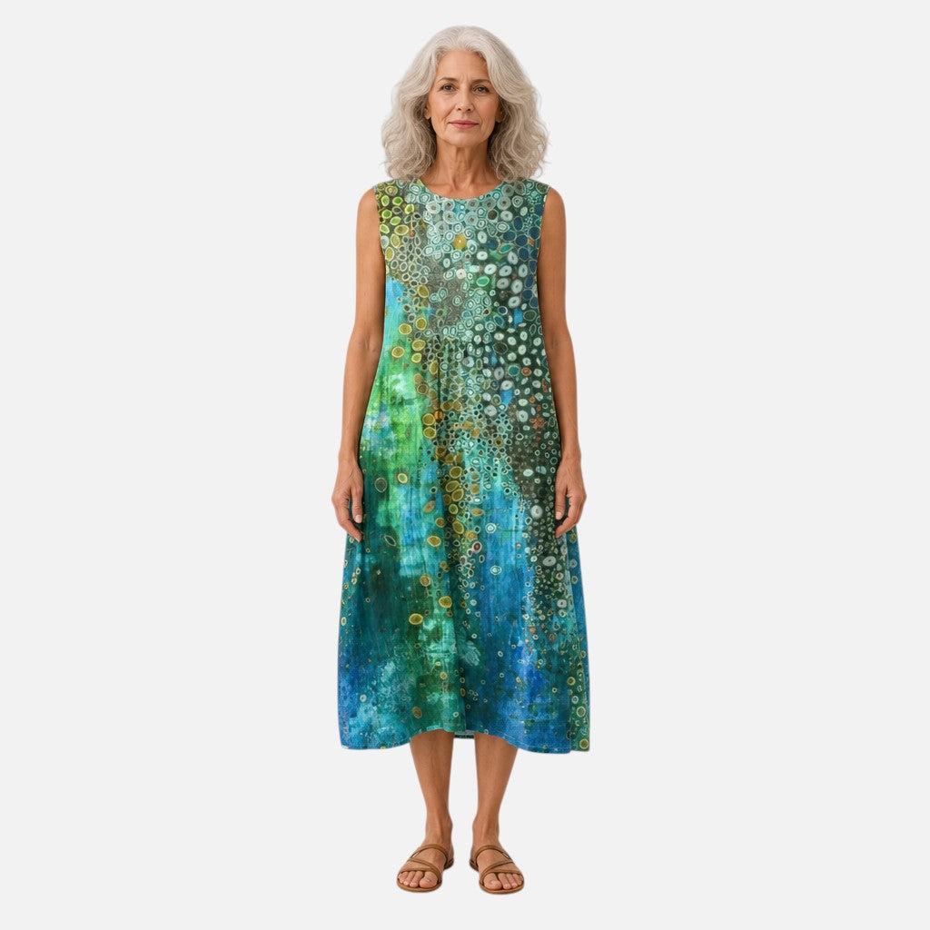 Alma | Ärmelloses Sommerkleid mit Kreismuster in Grün