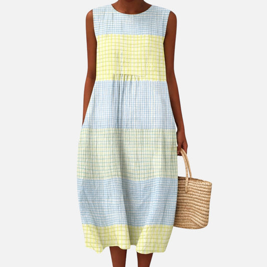 Irmtraud | Ärmelloses Sommerkleid mit Karo in Gelb und Blau