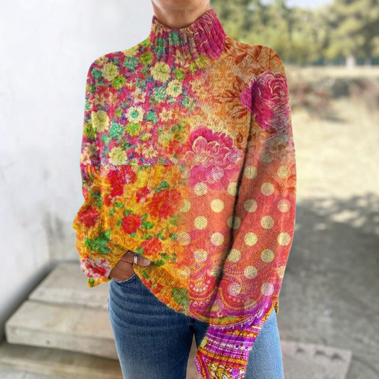 Poppy | Rollkragenpullover mit Blumen & Punkten
