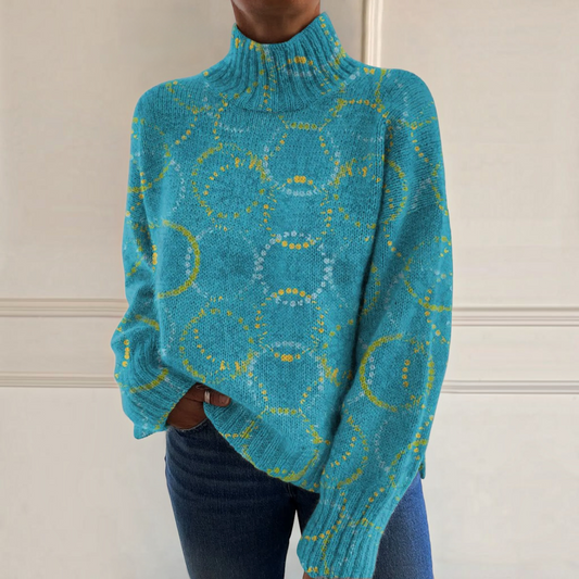 Julie | Türkiser Rollkragenpullover mit Kreismuster