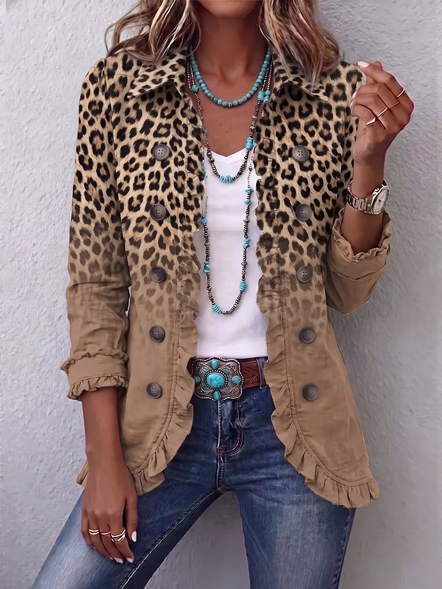 Waltraud-Marie | Vintage-Jacke mit Leopardenmuster, Farbverlauf & Rüschen