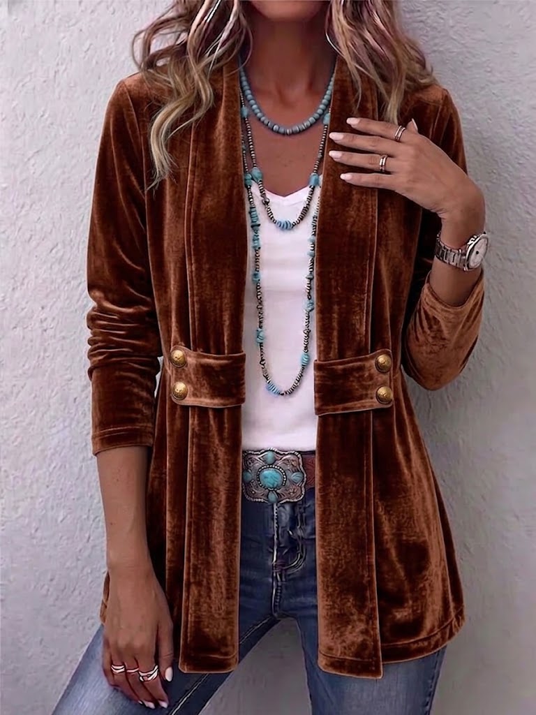 Wilhelmine-Marie | Langer Vintage-Samtblazer mit Knopfdetails