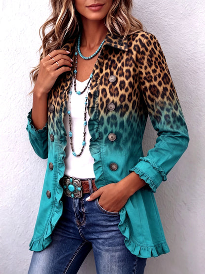 Sieglinde-Marie | Jacke mit Leopardenmuster, Farbverlauf & Rüschen