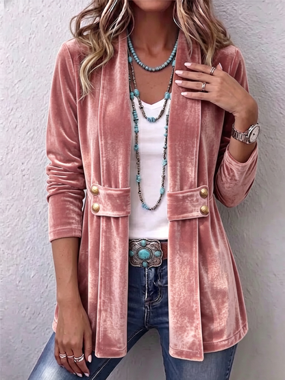 Wilhelmine-Marie | Langer Vintage-Samtblazer mit Knopfdetails